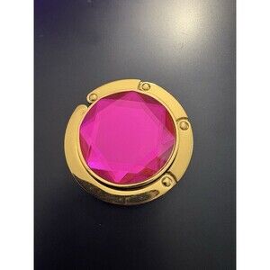 Purse Hook Gold Tone Pink Bling Gem Accented Hanger Handbag Holder For Tables